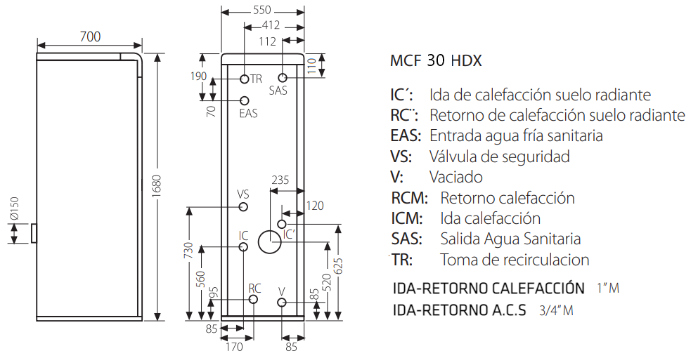 Dimesiones y especificaciones MCF 30 HDX 100 l
