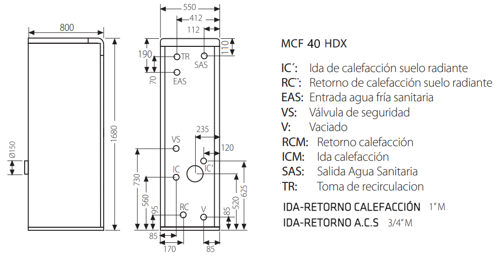 Dimesiones y especificaciones MCF 40 HDX 130 l
